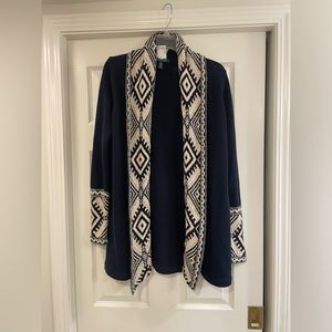 Lauren Ralph Lauren Navy and Cream Open-Front Geometric Cardigan
